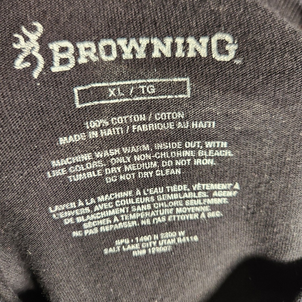 Browning T-Shirt Mens XL Black Excellent Camo Flag Graphic Buckmark Logo Cotton - Picture 4 of 8
